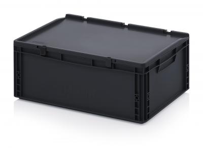 ESD Antistatic Euro Container Boxes with hinged lid - 60 x 40 x 23,5 cm (L x W x H) - 666 ESD ED 64/22 HG